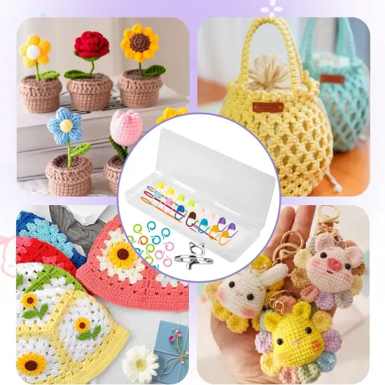 10Pcs Crochet Ring with 45 Crochet Stitch Markers and 6 pcs Sewing Needles {4}