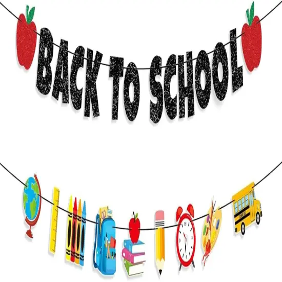 Back to School Banner Black Glitter {1}