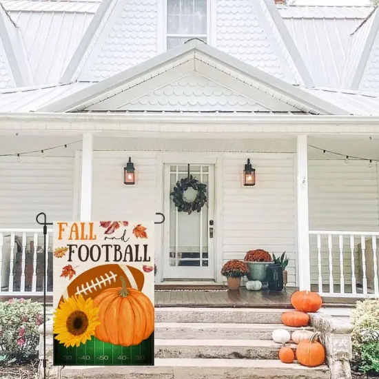 Fall Football Garden Flag 12x18 Inch Double Sided Pumpkin Outdoor Fall {5}