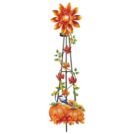 Collections Etc Solar Powered Autumn Sunflower Trellis Wind Spinner Garden Stake {2}