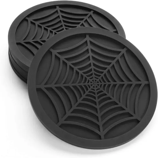 6 Pack Unique Design Spider Drink Coasters, 4" Black Coaster Set {1}