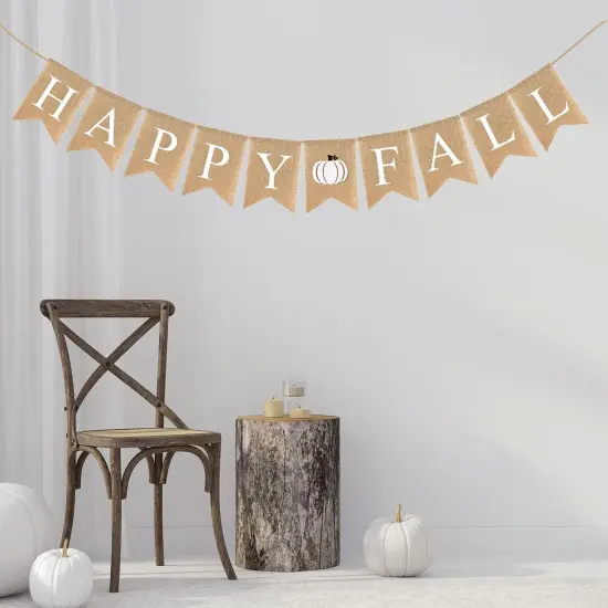 Happy Fall Burlap Banner White {2}