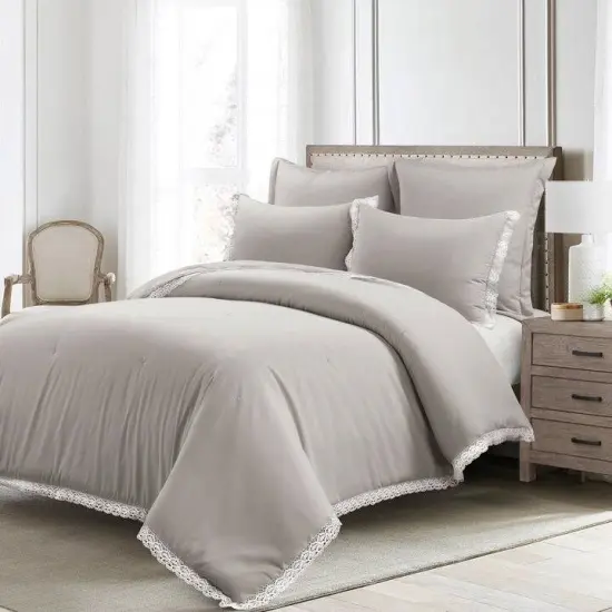 Polyester 5-Piece Lightweight Comforter Set with Lace Trim {9}