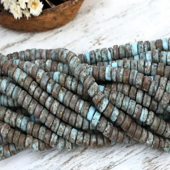 7x4mm Rustic Blue Turquoise Indonesian Heishi Beads (20" Strand) {3}