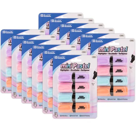 Mini Desk Style Pastel Highlighters, 4 Per Pack, 12 Packs {1}