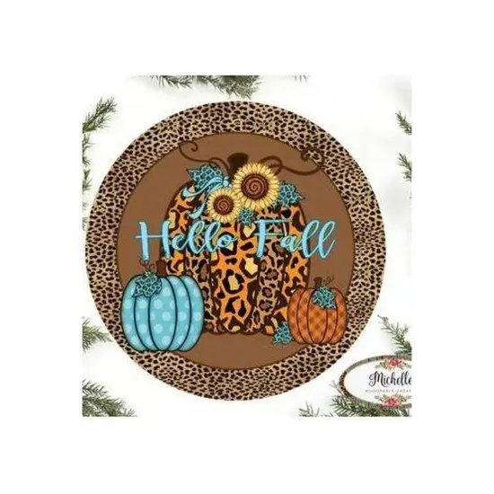 Hello Fall Leopard Animal Print Pumpkin Sign {1}