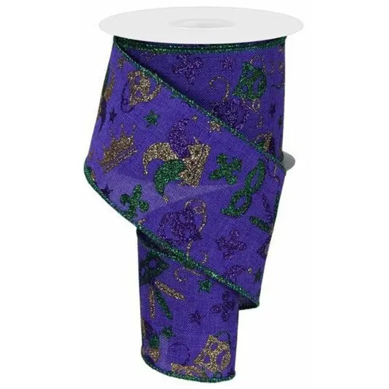 2.5" Mardi Gras Pattern Ribbon: Purple (10 Yards) {1}