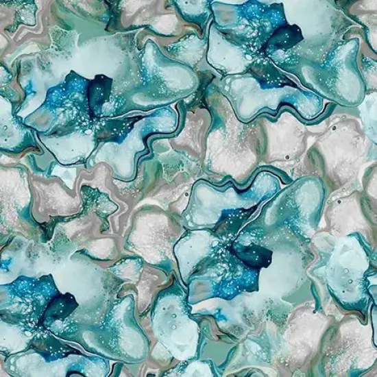 Blue Green Turquoise Fluid Floral Virtuoso Cotton 44"/45" Fabric Per Yard {1}