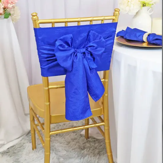 10 Pieces Elegant 9.5 by 108 inch Crushed Taffeta Chair Sashes Royal Blue {2}