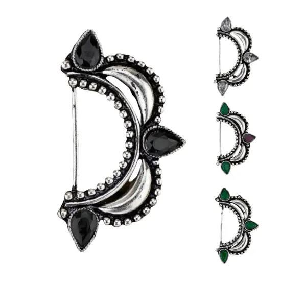 Indian Marathi Nath for Women Marathi Style Bow Oxidized Nose Ring Indian Jewelry Clip-On Bollywood Style Faux Pearl Non-Piercing Jewelry for Women Gift For Her - Marathi Bridal Nathani Rubygreen {7}