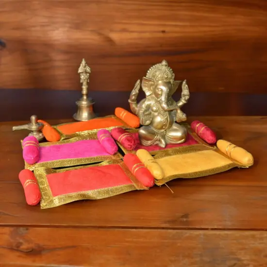 Laddu Gopal Velvet Asan Takiya Pillow Set for Lord Ganesha, Krishna, Kanha Ji, Bal Gopal God Goddess Idol Soft Mattress Cushion/gadda Bed Cum Aasan Set (7x4.5 Inch) Yellow {3}