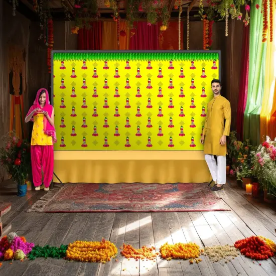 Yellow Tazzle Mango Leaf Backdrop, Pooja Backdrop Decoration, Indian Backdrop, Indian Decorations,housewarming Decor, Traditional Backdrop, Pooja Decoration {1}