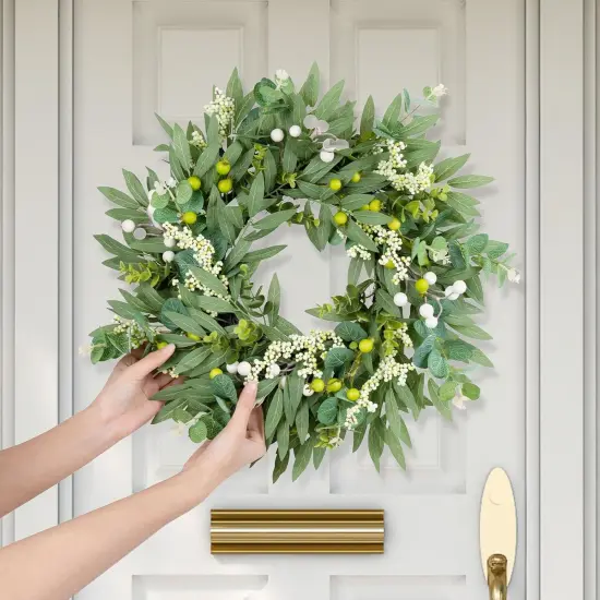 Spring Wreath for Front Door, 19-20 Inch Eucalyptus Greenery Wreath {4}