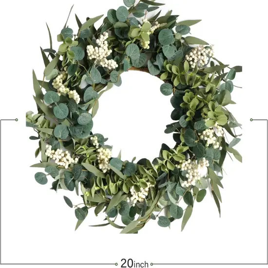 20-Inch Artificial Eucalyptus Wreath Handmade Spring Summer Door Hanging {2}