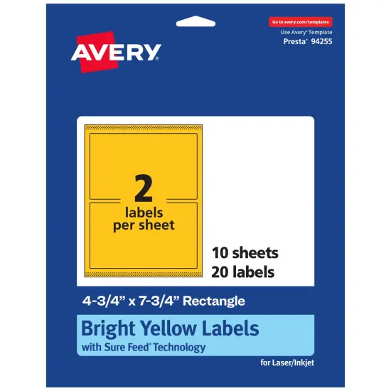 Avery Bright Yellow Paper Labels, 4.75" x 7.75" Rectangle {7}