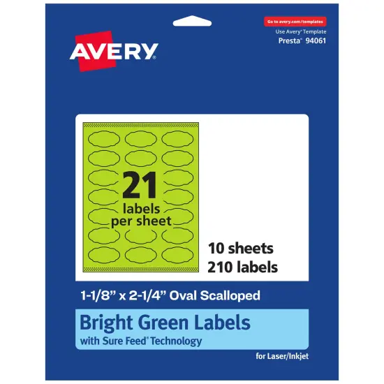 Avery Bright Green Paper Labels, 1-1/8" x 2-1/4" Oval Scalloped {7}