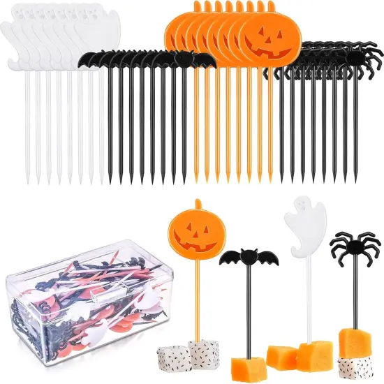 120 Pieces Plastic Halloween Food Picks and Cupcake Toppers {1}