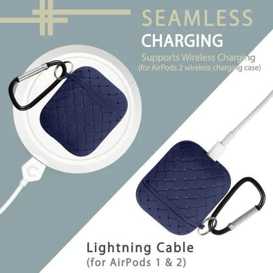 For Apple AirPods 2 / 1 Case, Protective Cover with Keychain for Women Men, Blue Weave Pattern {3}