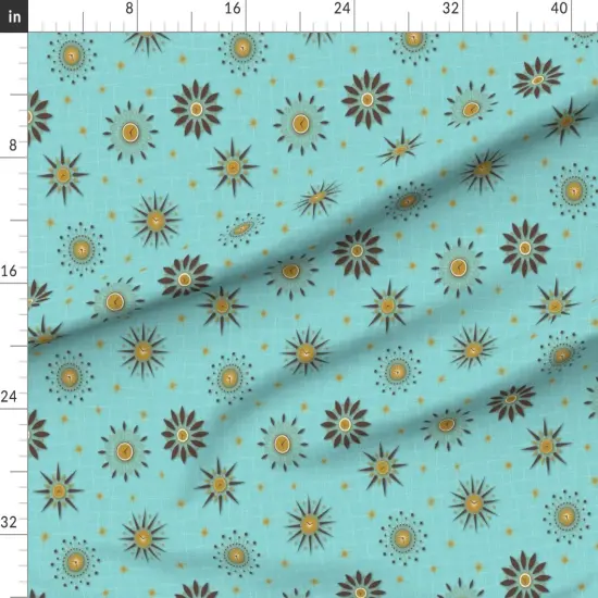 Various Fabrics by the Yard or Fat Quarter Vintage 1960S Teal Brown Retro Gold Kitsch Aqua Ivory Custom Printed Fabric by Spoonflower {1}