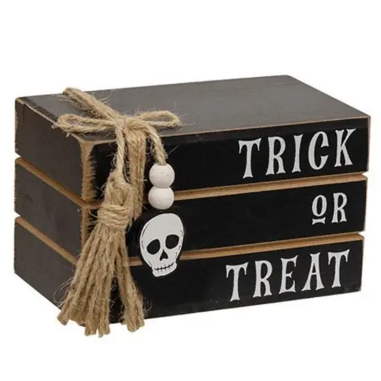 Halloween Trick or Treat Wooden Book Stack Decoration for Shelf or Table {1}
