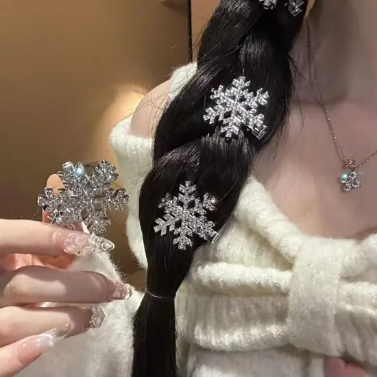 10 Pcs Sparkly Rhinestone Snowflake Hair Clip Hair Barrettes {2}