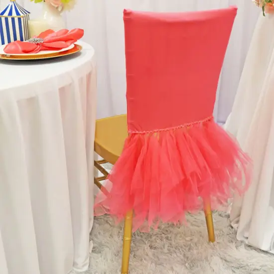 1 Piece Coral Stretch Spandex Chiavari Chair Cover with Elegant Ballet Skirt {2}