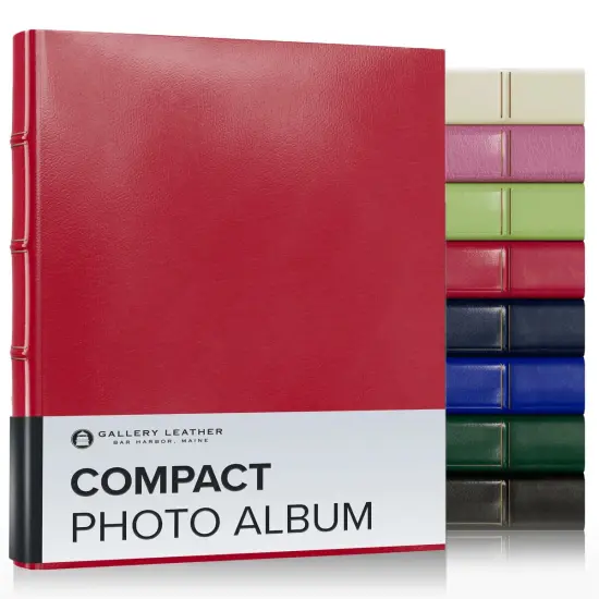 Gallery Leather Compact Photo Album 4x6-3 Ring Binder Photo Album, 60 Pages for 120 Photos, Fillable, Can Fit 4x6 Photos, Handcrafted Camden red {1}