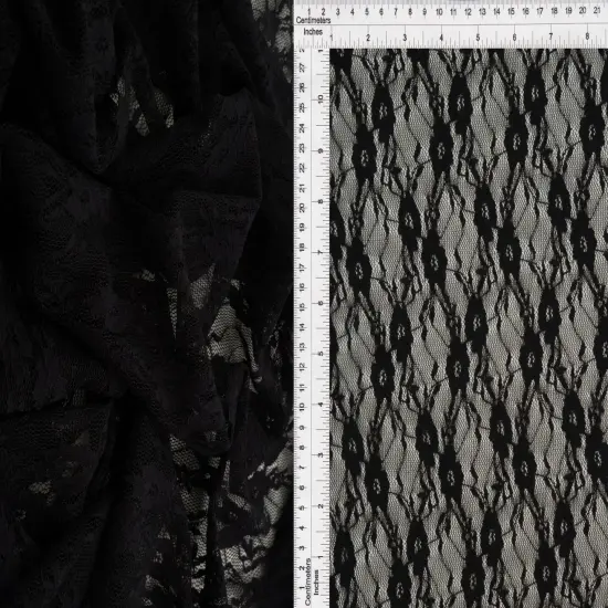 1 Yard Stretch Lace Fabric, 58/60&Prime; Wide Nylon Spandex Blend BLACK {1}