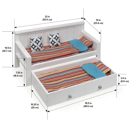 Badger Basket Sofa/Daybed with Trundle for 18 inch Dolls - White/Multi {4}