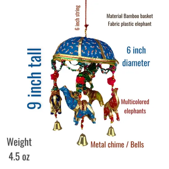 Elephant Umbrella Door Hanging Rajasthani Wall Window Feng Shui Hanging Handicraft Traditional Ethnic Latkan Toran with Tokri for Home Office Decor Decorative Ornament Party Decor Blue {2}