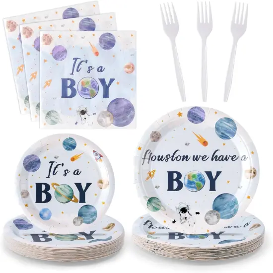 96-Piece Houston Baby Shower Tableware Set &ndash; Serves 24 Guests (Space Baby) {1}