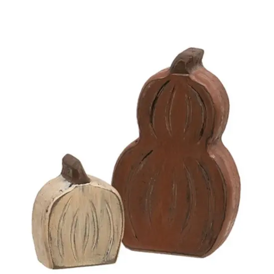 Mini Engraved Distressed Wooden Pumpkin & Gourd Sitter - Set of 2 {1}