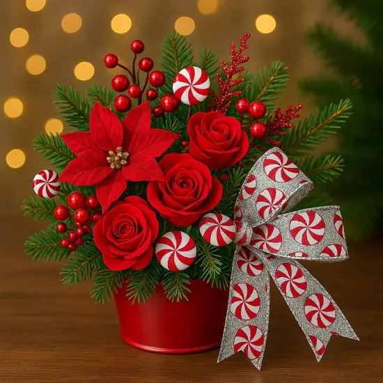 Designer&rsquo;s Shop WR 63-5212 Holiday Peppermint Candy Wired Edge Ribbon &ndash; 2.5" x 10 Yards, Silver Glitter Background {5}