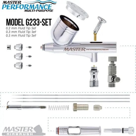 Master Performance Airbrush G233 Pro Set with 3 Nozzle Sets (With Hose) {3}