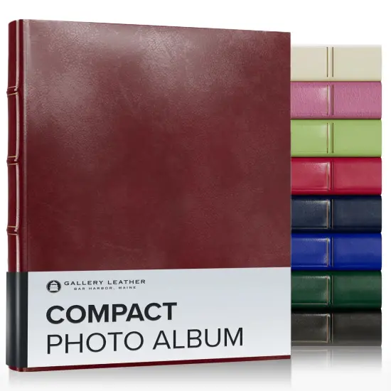 Gallery Leather Compact Photo Album 4x6-3 Ring Binder Photo Album, 60 Pages for 120 Photos, Fillable, Can Fit 4x6 Photos, Handcrafted Acadia Deep Red {1}