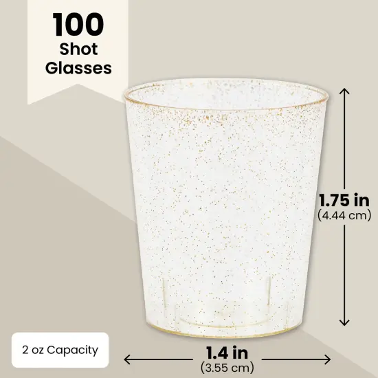 100 Pack Gold Glitter Plastic Shot Glasses, 2oz Cups for Weddings, Birthday Parties Brown {5}