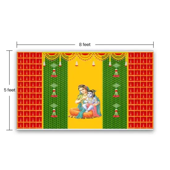 Annaprasana Backdrop 5x8 Feet Indian Traditional Cloth Backdrop Baby Shower Decor Indian Pooja Wall Decor Indian Wall Art Photo Decor Banner Decorative Pooja Cloth Seemantham Favor {4}