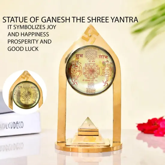 Vastu Pillar Pyramid and Shri Yantra with Magnifying Glass 3 Layer Shree Yantra Wish Pyramid for Good Luck Home Office Decor - Perfect for Meditation Spaces (8 x 4 Inch) {5}