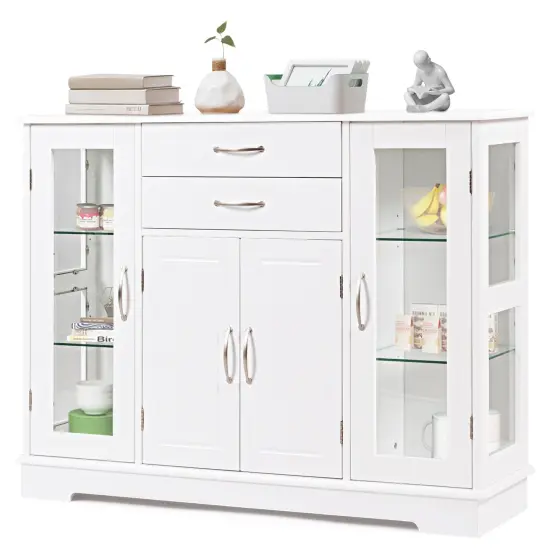 Costway Buffet Storage Cabinet Console Cupboard W/Glass Door Drawers Kitchen Dining Room {1}