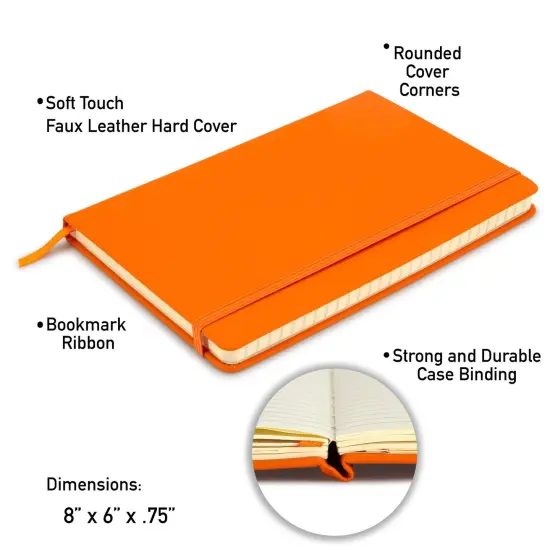 Simply Genius 20 Pack Bulk A5 Lined Hardcover Notebooks, 192 pages, 5.7" x 8.4", Writing Journal for Work, Travel, Business, School & More, Lined Notebook for Men & Women - Orange {7}