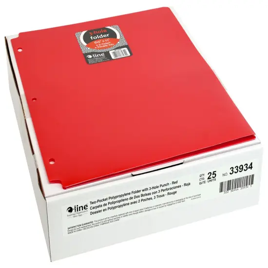 C-Line 2-Pocket Poly Folder, 3 Hole Punched, Red, Pack of 25 {1}