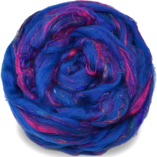 Merino Sari Blend - Merino Wool & Sari Silk Roving Fiber. Super Soft Combed Top For Hand Spinning, Needle Felting, Wet and Nuno Felting. Ganesha {1}