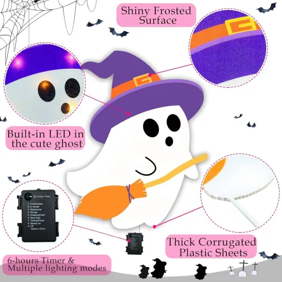 4 Packs Halloween Decorations Outdoor Scary Witch Pumpkin Boo Signs with Lights {4}
