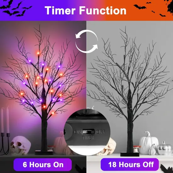24 Inch Halloween Tree with 24 Orange & Purple Lights {2}