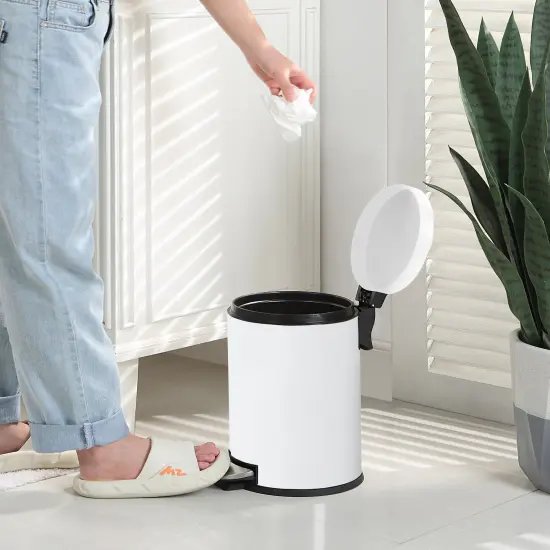 4.5 Liter(1.2 Gallon) Small Round Trash Can with Plastic Inner Bucket White {4}