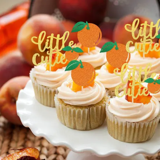 24 Pack Little Cutie Cupcake Toppers Glitter Tangerine Cupcake Picks Citrus Cake Decorations for Orange Theme {5}