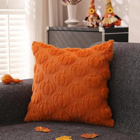 Set of 2 Fall Orange Pumpkin Pillow Covers 20x20 inch {4}
