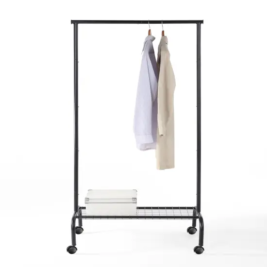 Heavy-Duty Metal Clothing Rack with Shelf Black {3}