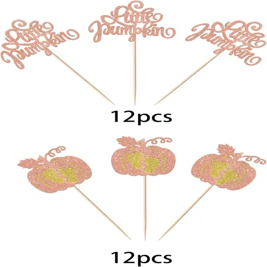 24 Pack Little Pumpkin Cupcake Toppers Glitter Pumpkin Cupcake Picks Thanksgiving {2}