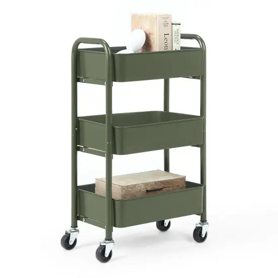 3-Tier Rolling Metal Storage Cart &ndash; Kitchen & Under Desk Organizer with Casters Blue {6}